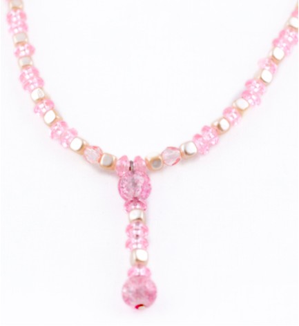 Pink czech glass and pearl necklace
